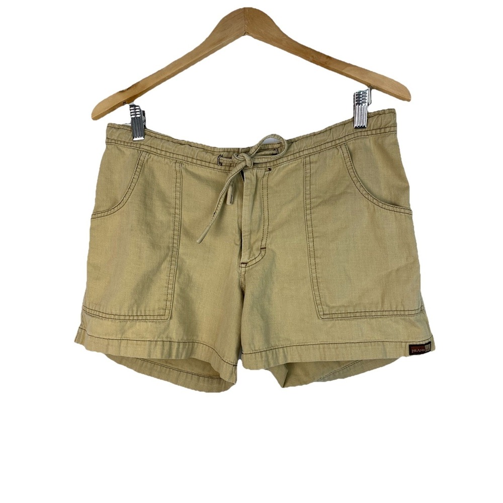 prAna Women's M Tan Flat Front Drawstring Waist Cotton Shorts Made in USA